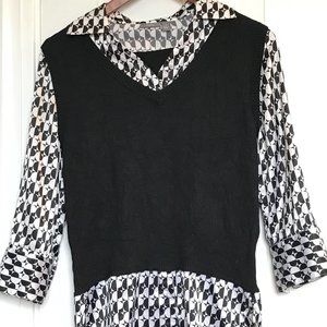 Apt 9 Black and White Mid-Sleeve Top, size S